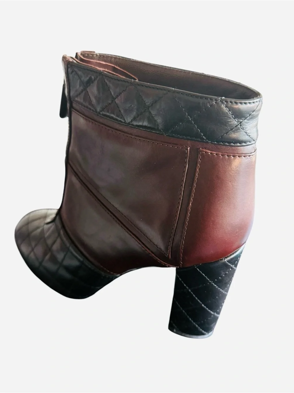 Chanel Quilted Two-Tone Leather Ankle Boots Burgundy & Black Sz EU 39.5/US 9.5